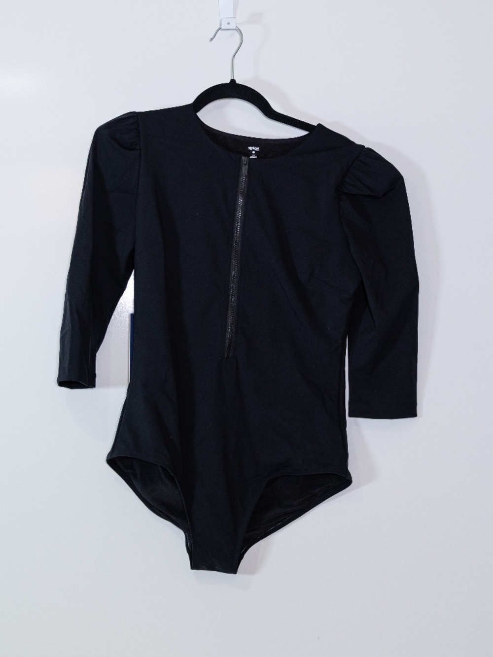 NEW Stylest DreamSculpt Puff Sleeve Zip One Piece Swim Bathing Suit Caviar Black